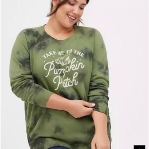 Torrid Sweatshirt - Cozy Fleece Pumpkin Patch Tie Dye Green